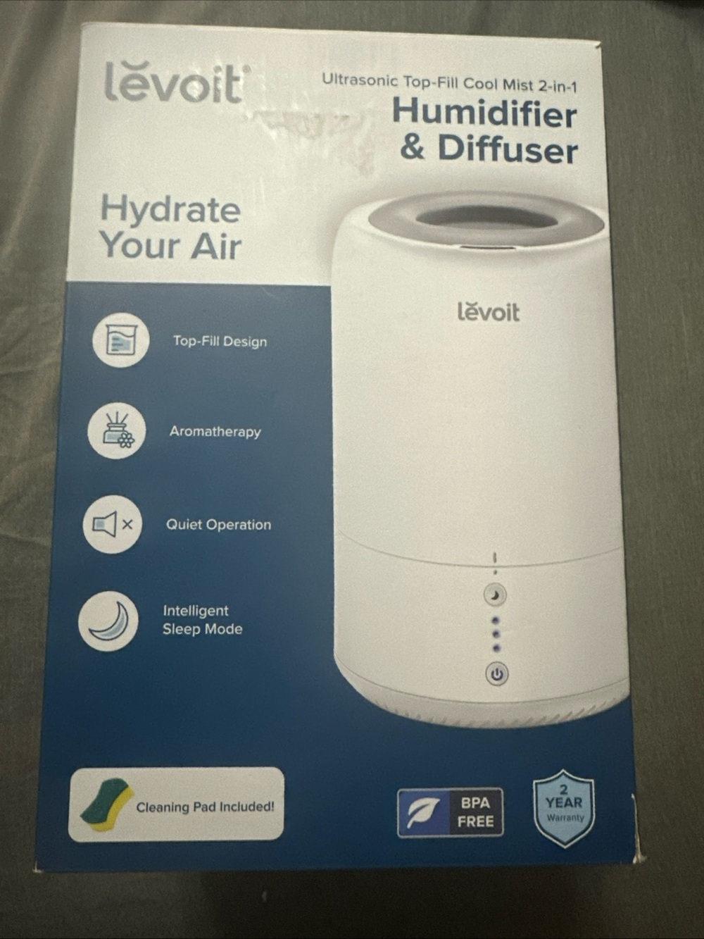 Levoit White Ultrasonic Top-Fill Humidifier & Diffuser
